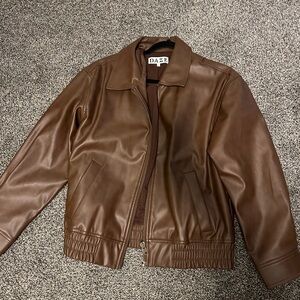 Women Brown Pleather Jacket in M